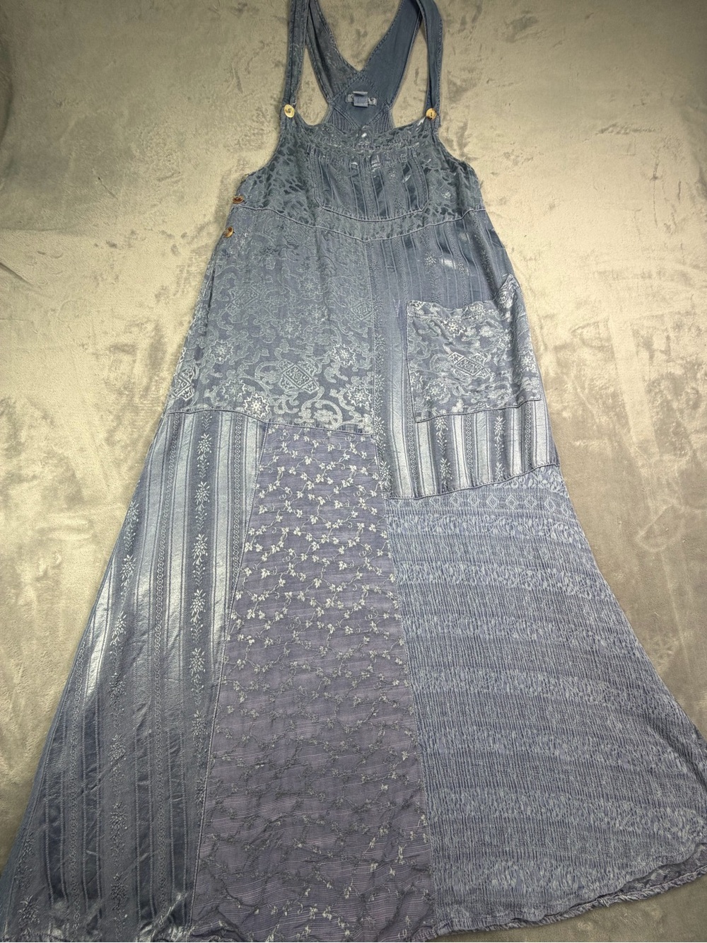 Citron Patchwork Maxi Dress - Slate Blue Summer Beach Party Fall women’s M